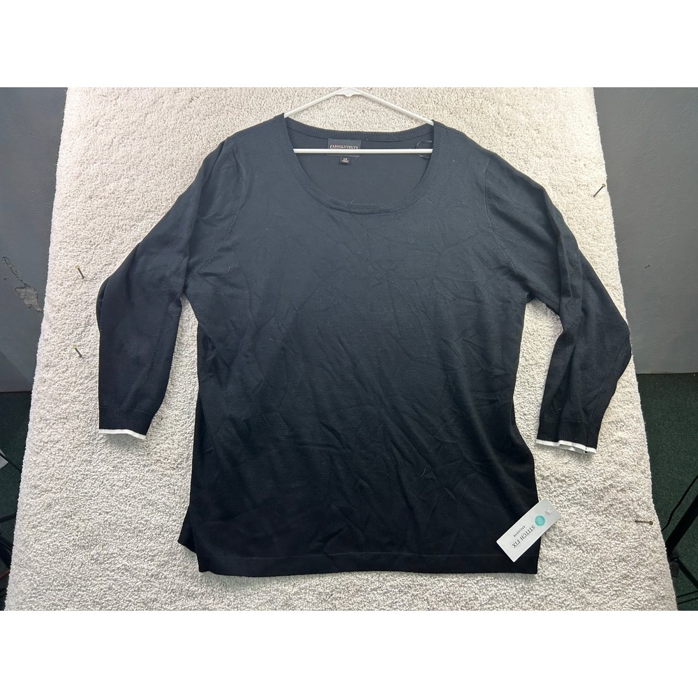 Absolutely Creative Women's Top Black‎ 2X Rayon Polyester Scoop Neck